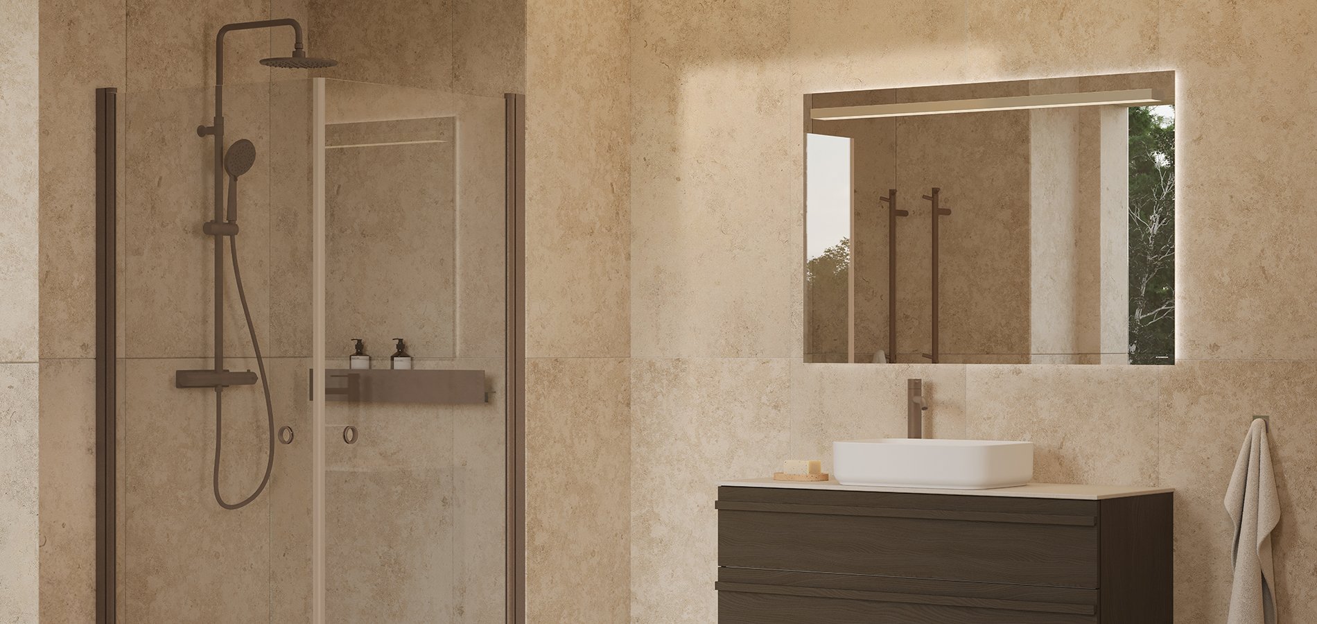 Poem servantskap i brun ask med fronten List og detaljer i mocca