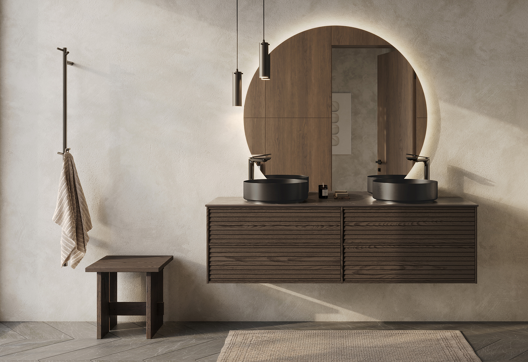 Epos servantskap i svart ask med Jalusi-front