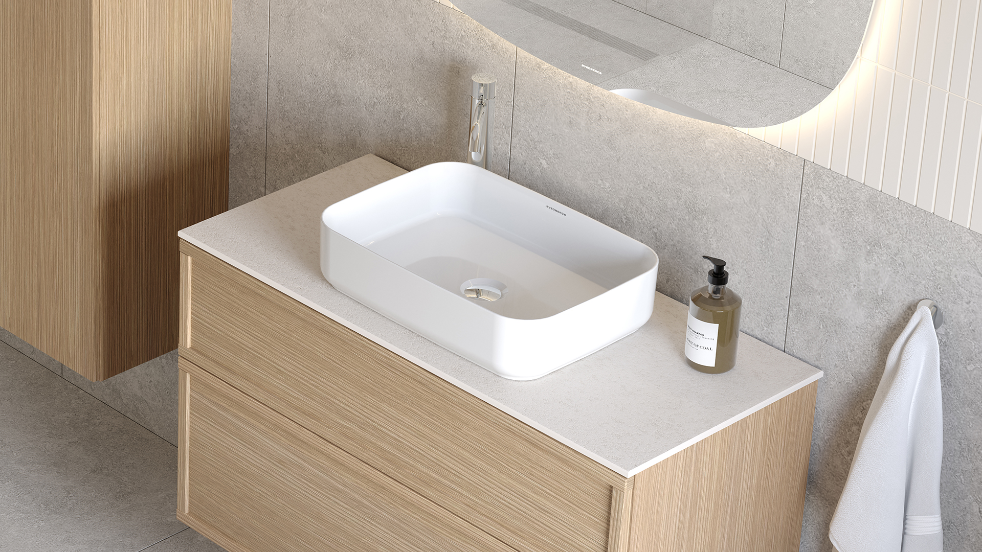 Poem servantskap i ren eik med Jura benkeplate