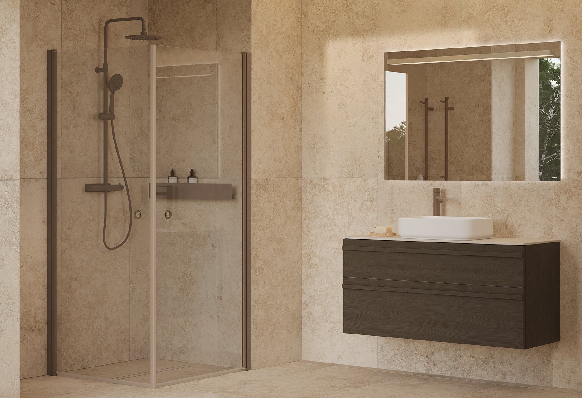 Poem servantskap i brun ask med profilen List og detaljer i Mocca