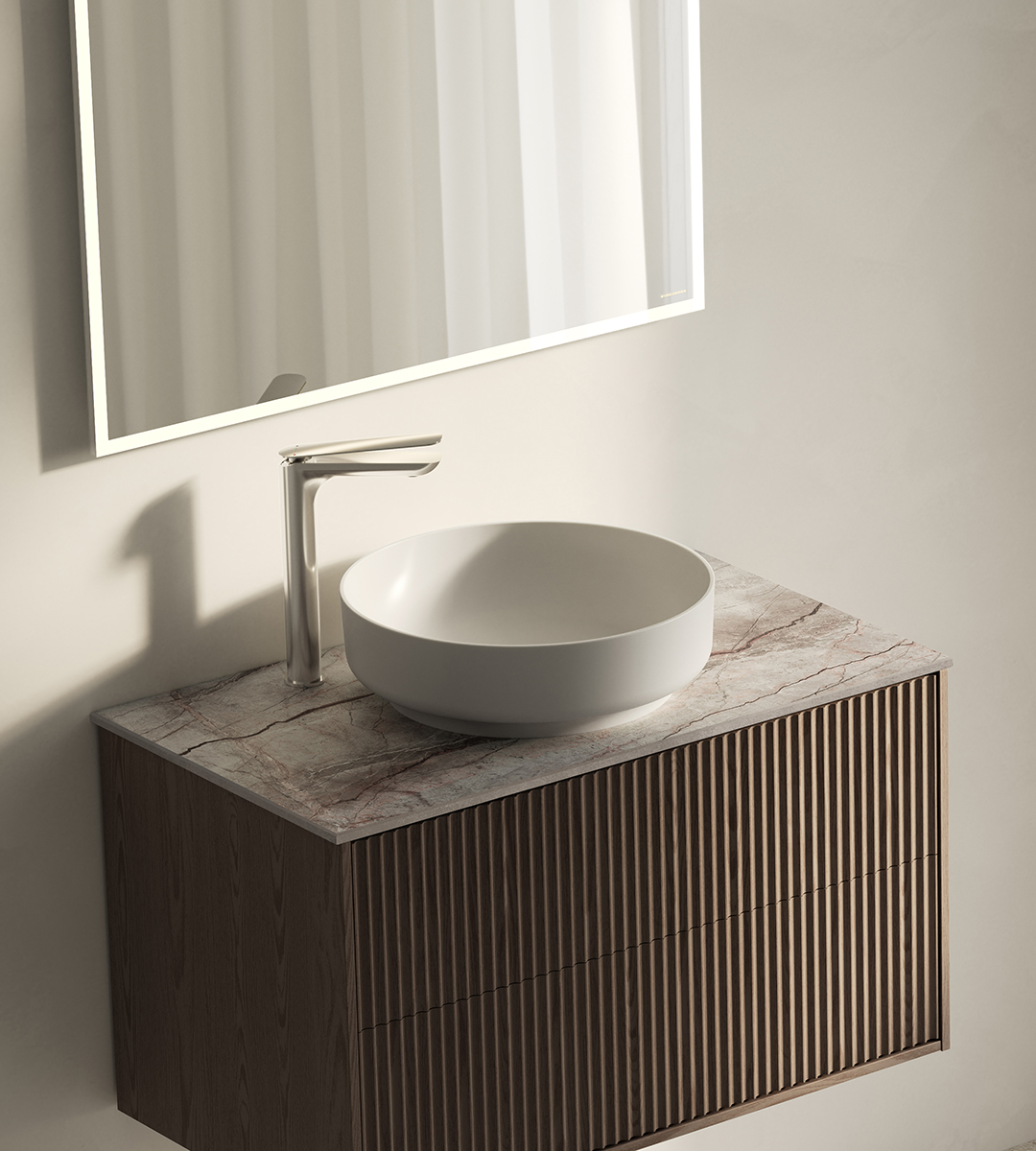 Epos servantskap i brun ask med fronten Svall og Silva benkeplate