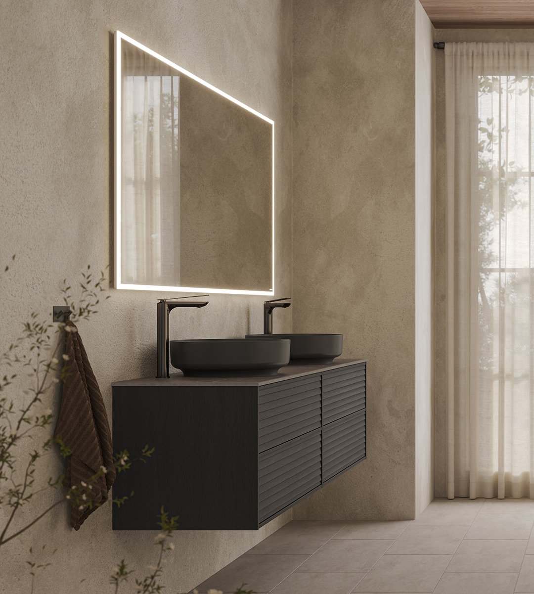 Epos servantskap i svart ask med fronten Jalusi