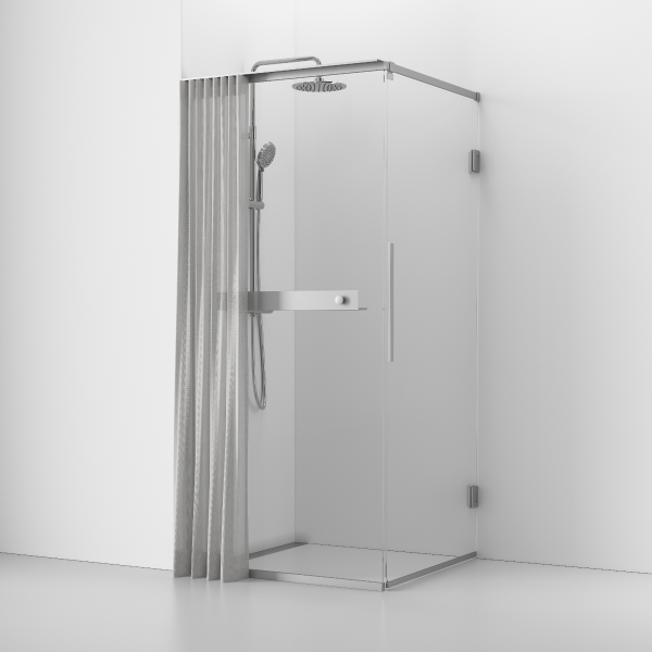 Langfoss hjørnedusj 200 med hylle og gardin