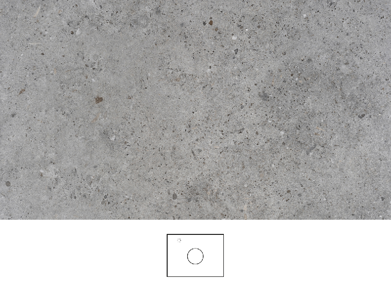 Kalk benkeplate 60 cm i lys grå kalksteinlook med myk, matt overflate og diskret porøs tekstur. Servant plassert i midten av benkeplaten, krom ettgrepsarmatur til venstre for servanten.